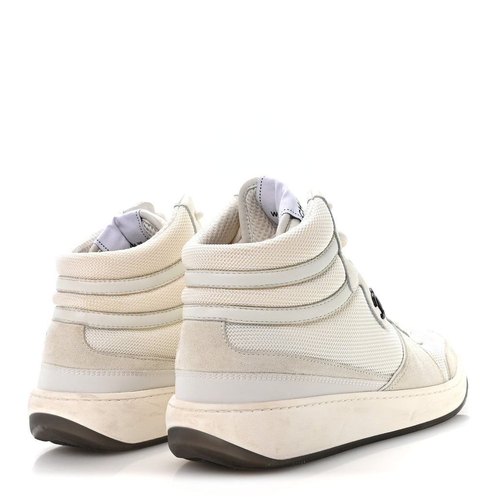 SUEDE FABRIC GRAINED CALFSKIN WOMENS CC HIGH TOP SNEAKERS WHITE