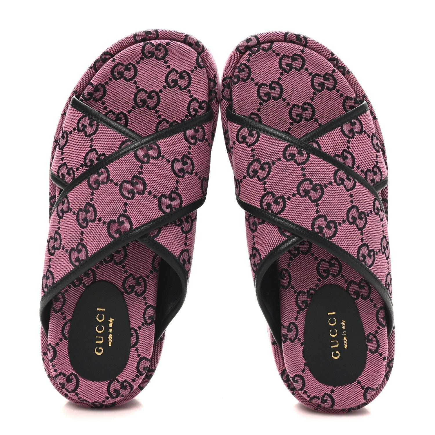 MONOGRAM MULTICOLOR CRISS CROSS PLATFORM SLIDE SANDALS PINK BLUE