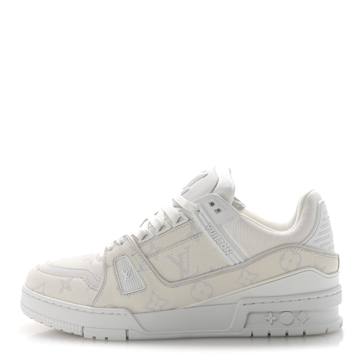 LOUIS VUITTON CALFSKIN EMBOSSED MONOGRAM DENIM LV TRAINER SNEAKERS LIGHT BLUE & WHITE