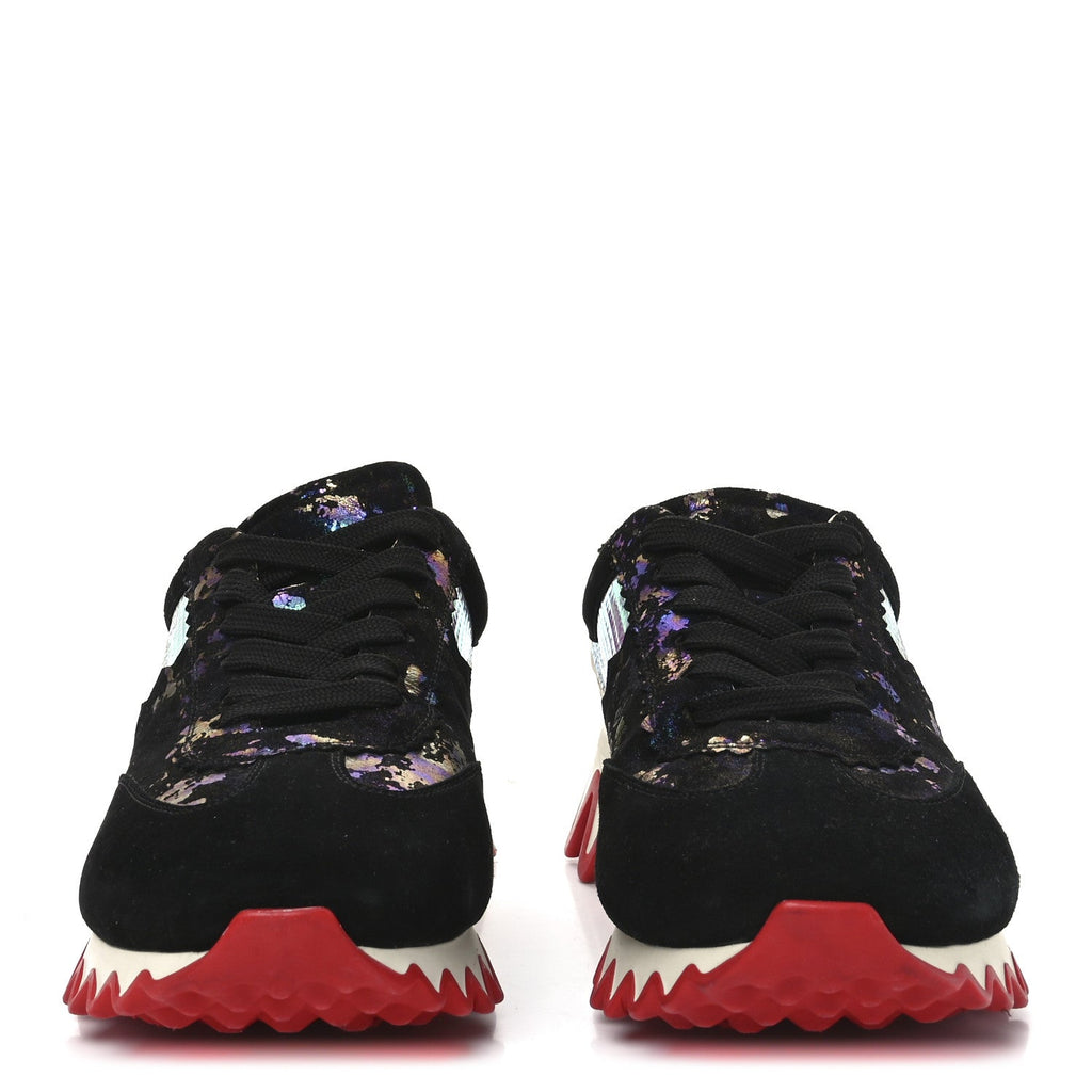SUEDE MESH CALFSKIN LOUBISHARK SNEAKERS BLACK MULTICOLOR