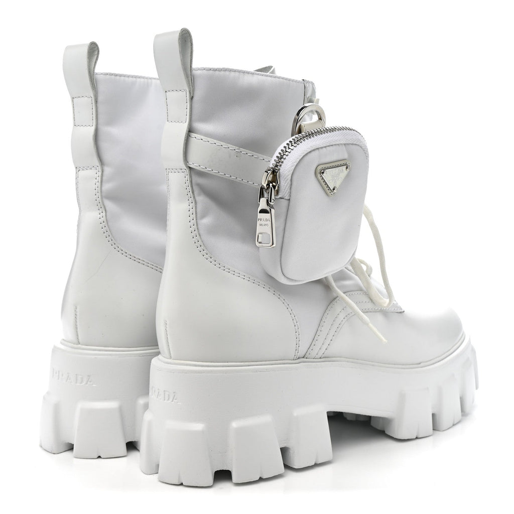 SPAZZOLATO ROIS RE-NYLON METAL TRIANGLE LOGO MONOLITH POUCH POCKET 55MM BOOTS WHITE
