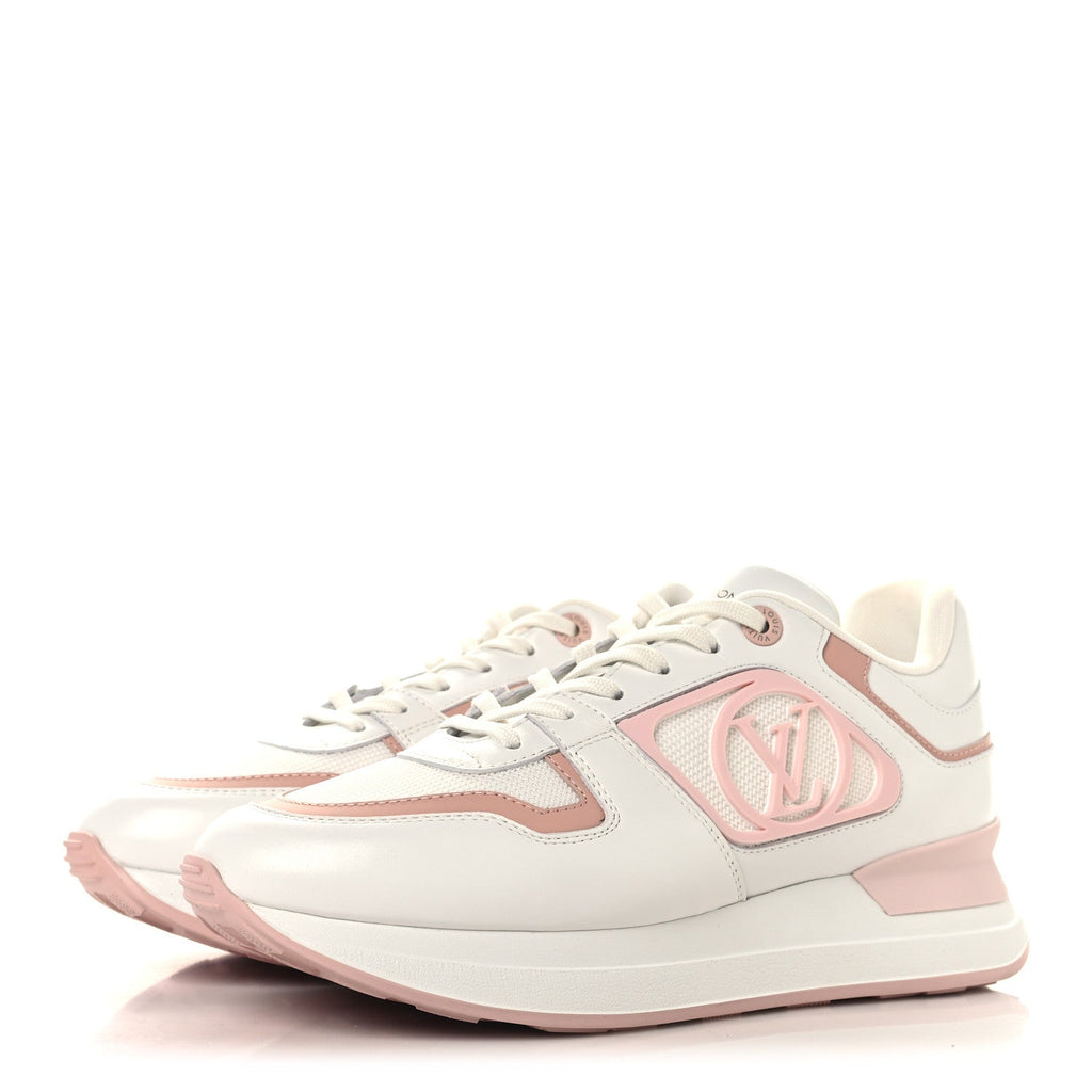 LOUIS VUITTON MIX MATERIALS SUEDE CALFSKIN RUN SNEAKERS WHITE & PINK