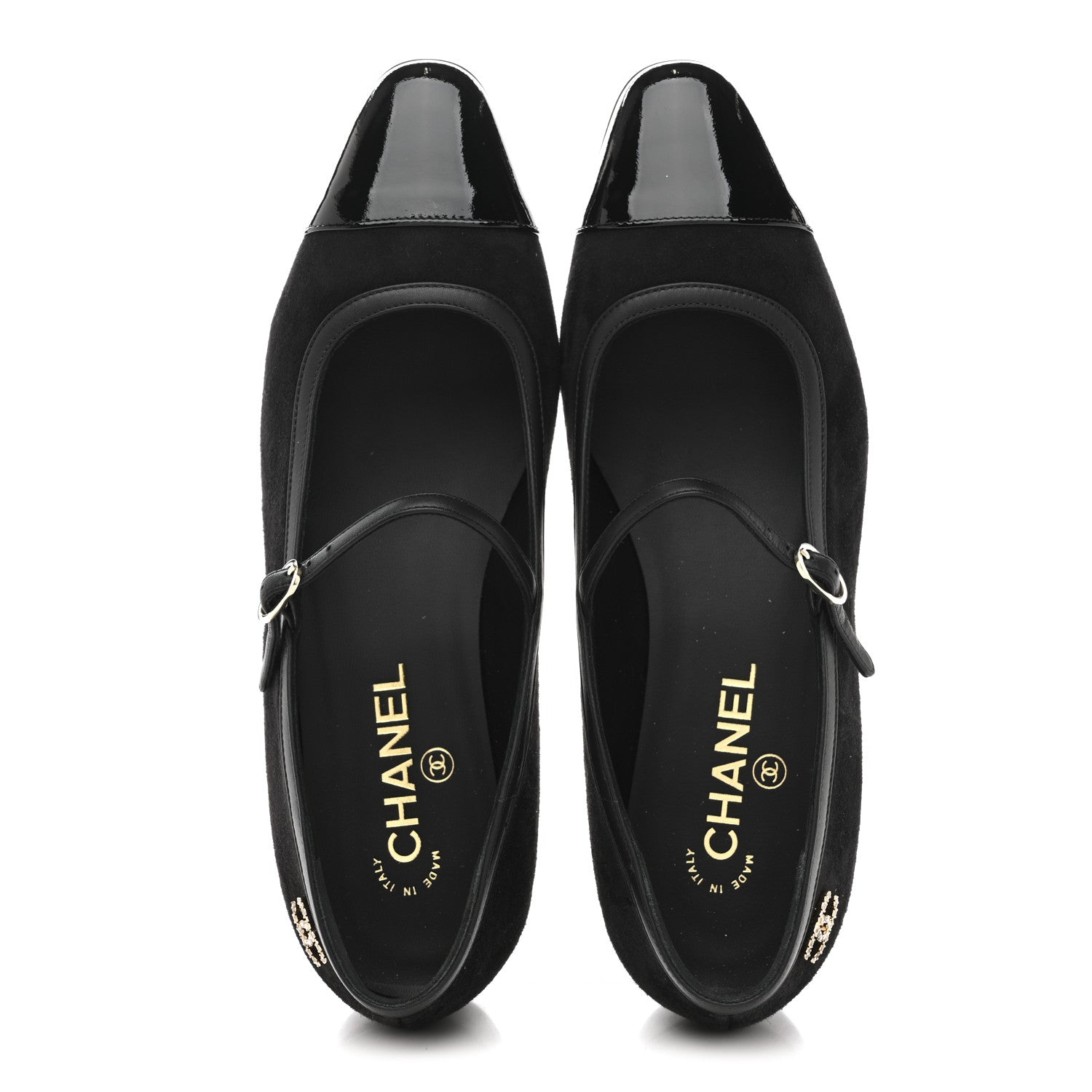 SUEDE KIDSKIN LAMBSKIN PATENT CALFSKIN CAP TOE CC MARY JANE FLATS BLACK