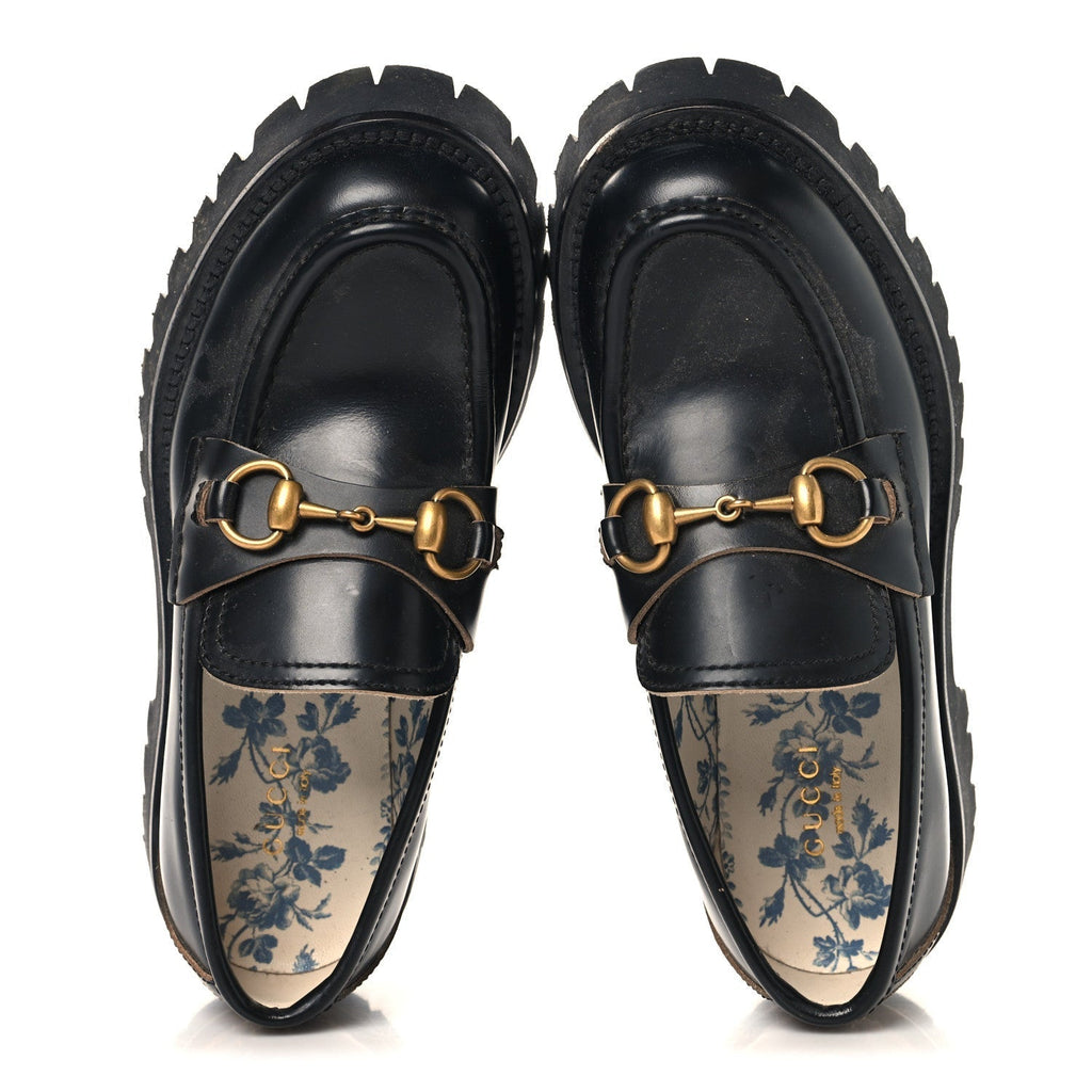 CORDOVAN LUX WOMENS HARALD HORSEBIT 25MM PLATFORM LOAFERS BLACK