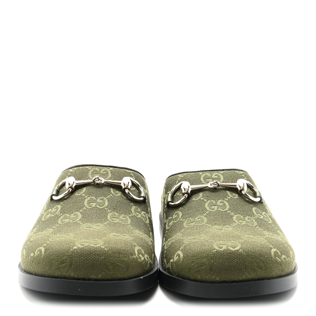 NEW CANVAS MONOGRAM GG GRANADA KID WOMENS HORSEBIT MULES GREEN