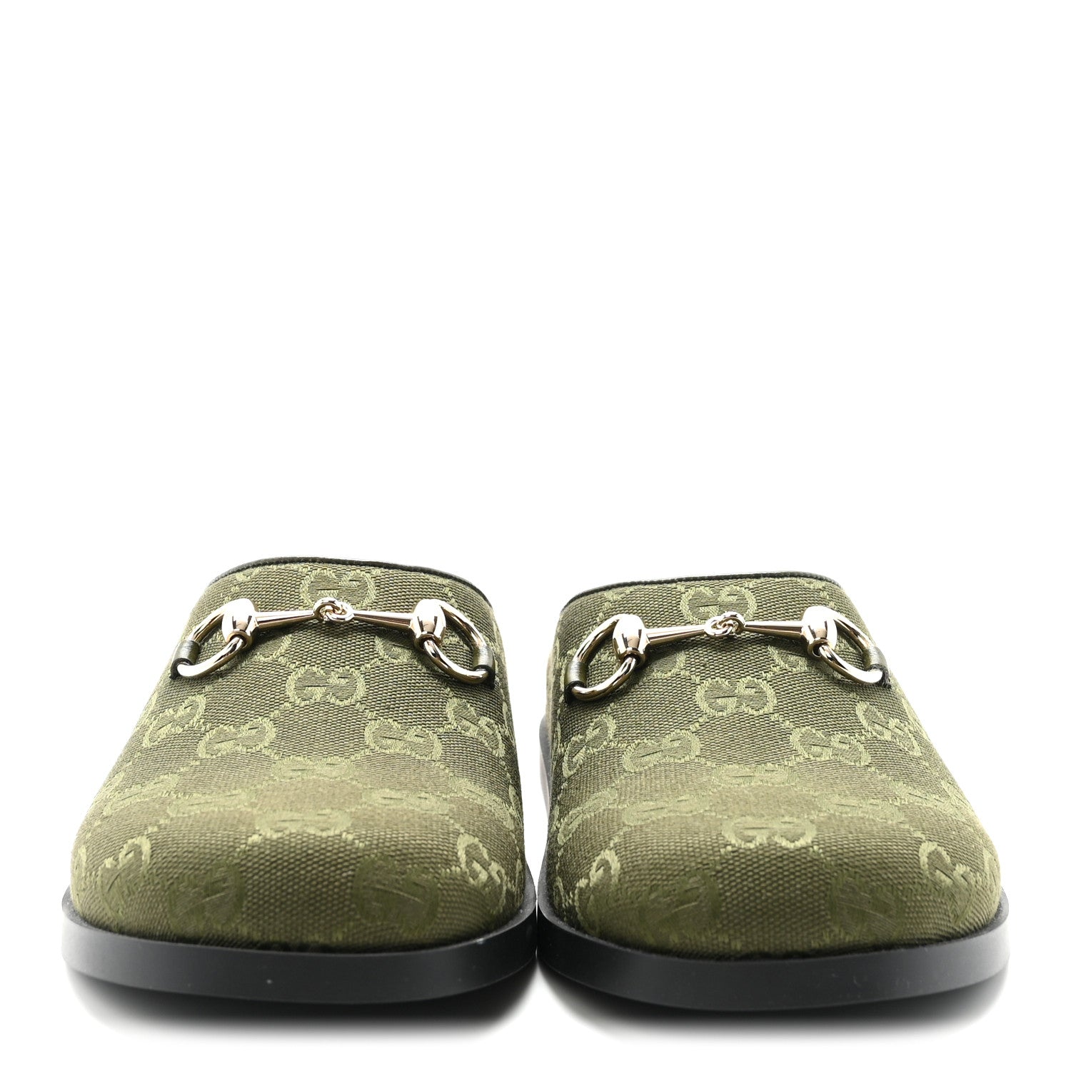 NEW CANVAS MONOGRAM GG GRANADA KID WOMENS HORSEBIT MULES GREEN