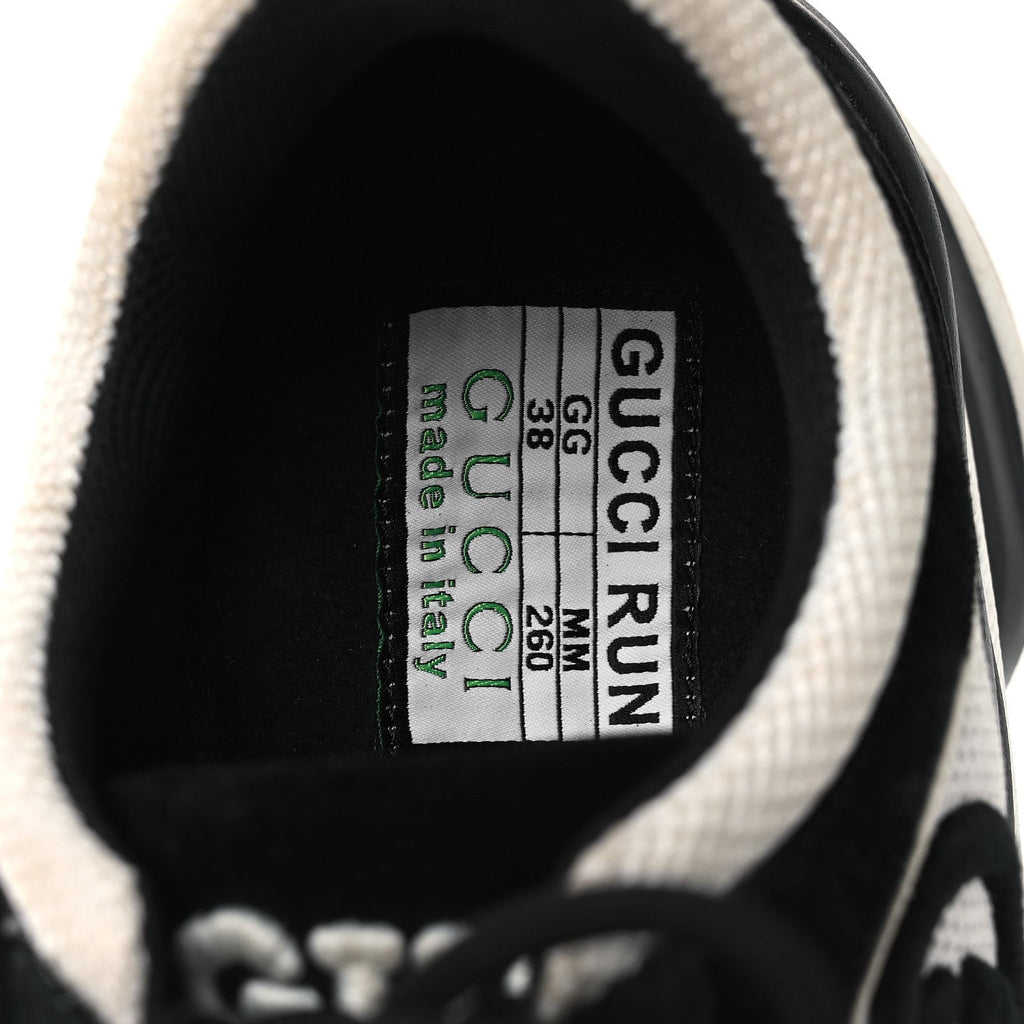 TECHNICAL KNIT FABRIC SUEDE CALFSKIN WOMENS GUCCI RUN SNEAKERS BLACK WHITE