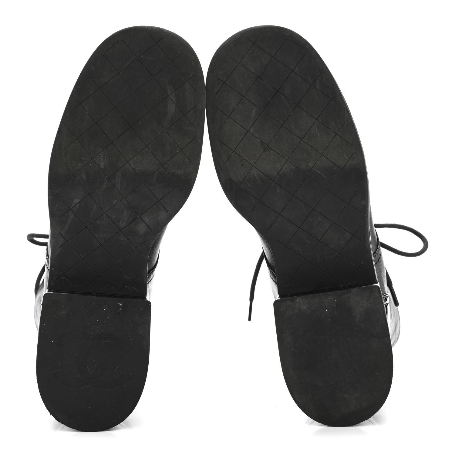 LAMBSKIN PATENT CALFSKIN QUILTED CC LACE UP COMBAT BOOTS BLACK