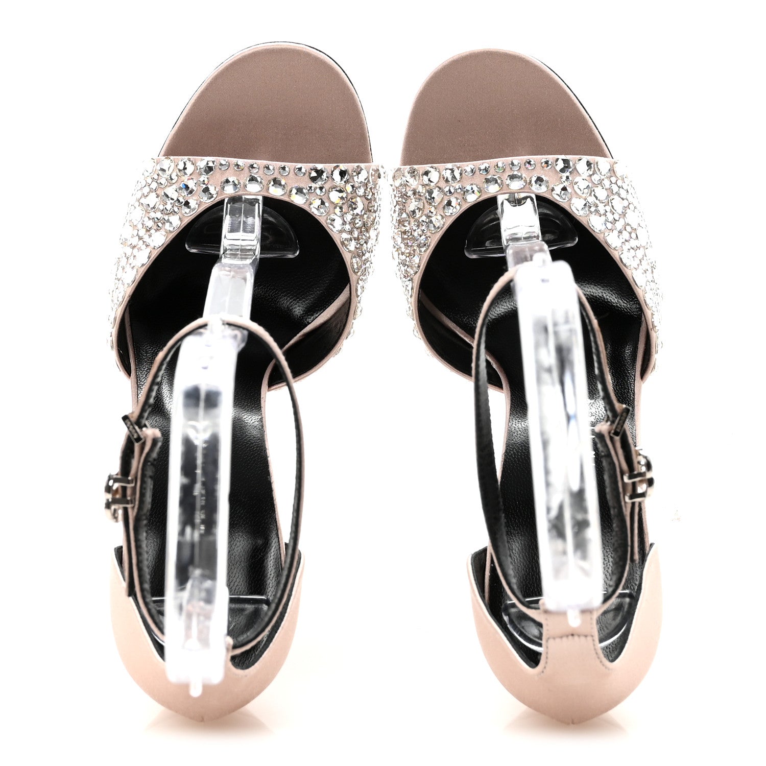 SATIN CRYSTAL ANKLE STRAP SANDAL PUMPS SKIN ROSE