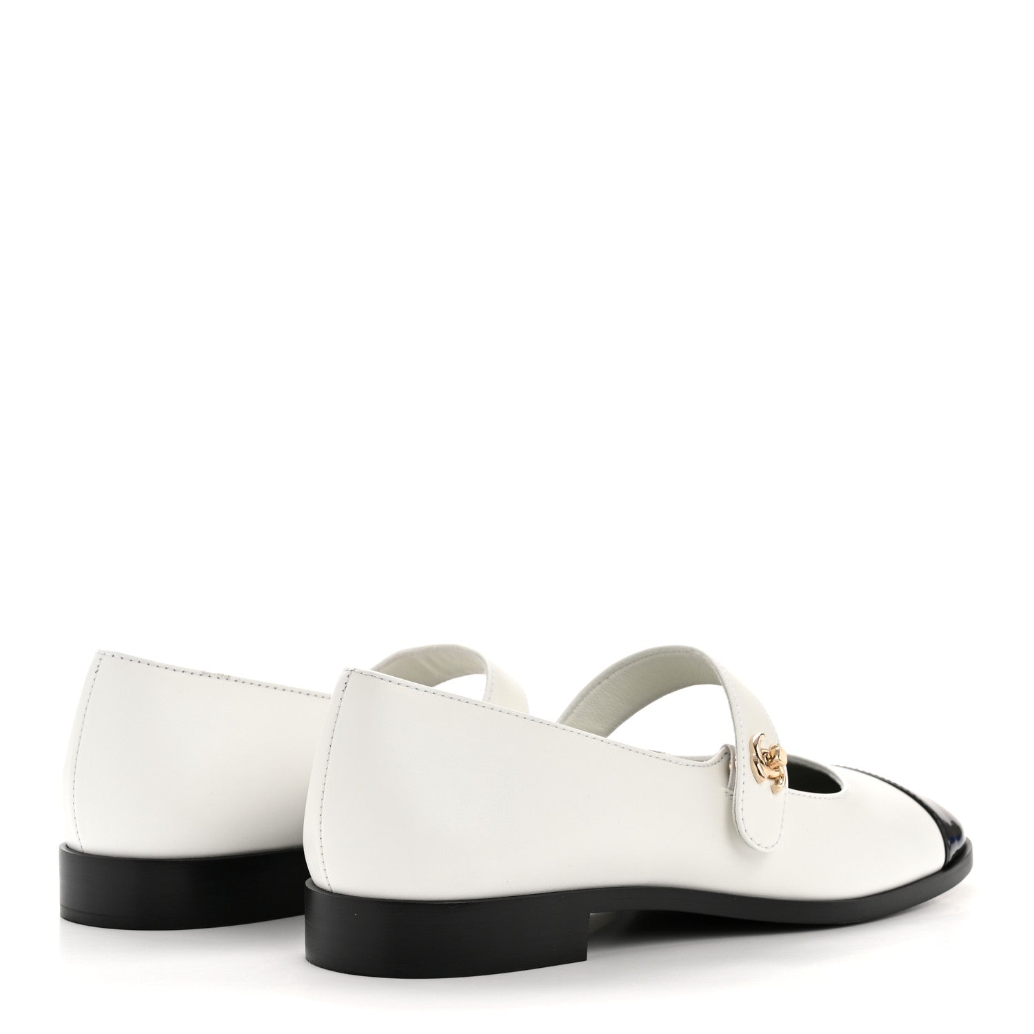 CALFSKIN PATENT MARY JANES FLATS WHITE BLACK