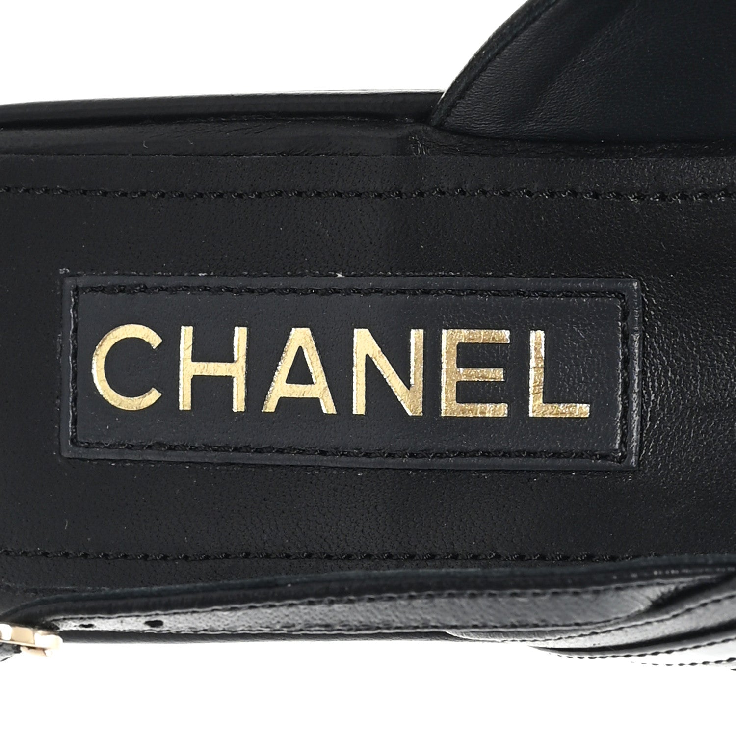 LAMBSKIN PATENT QUILTED CC PLATFORM SANDALS BLACK