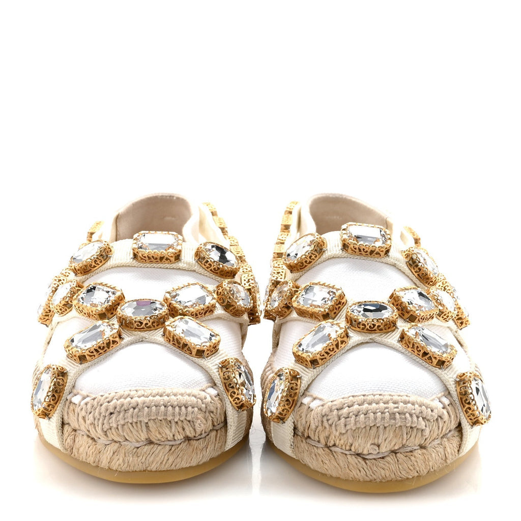 CANVAS CRYSTAL EMBELLISHED ESPADRILLES GREAT WHITE