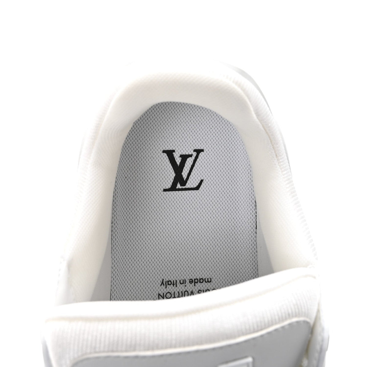 LOUIS VUITTON CALFSKIN EMBOSSED MONOGRAM DENIM LV TRAINER SNEAKERS LIGHT BLUE & WHITE