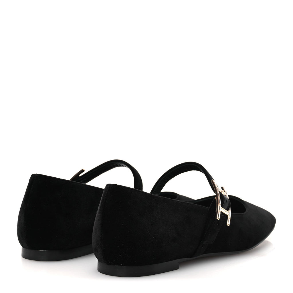 VELVET CRYSTAL JANE BALLET FLATS BLACK