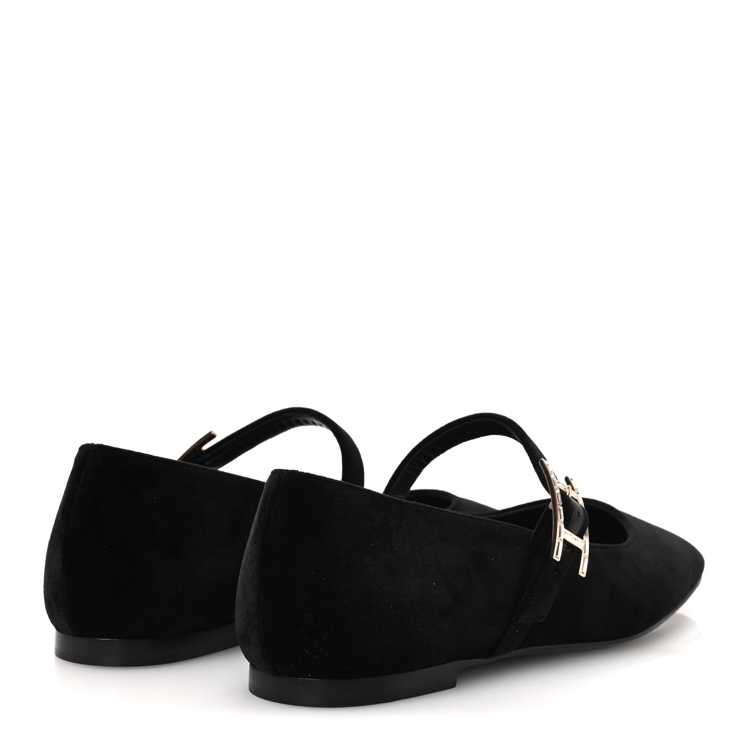 VELVET CRYSTAL JANE BALLET FLATS BLACK