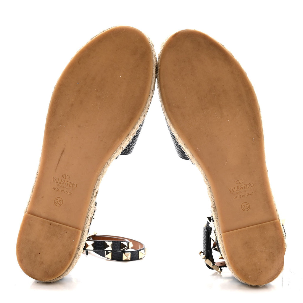 GRAINED CALFSKIN ROCKSTUD ANKLE WRAP ESPADRILLE 20MM FLATS NAVY