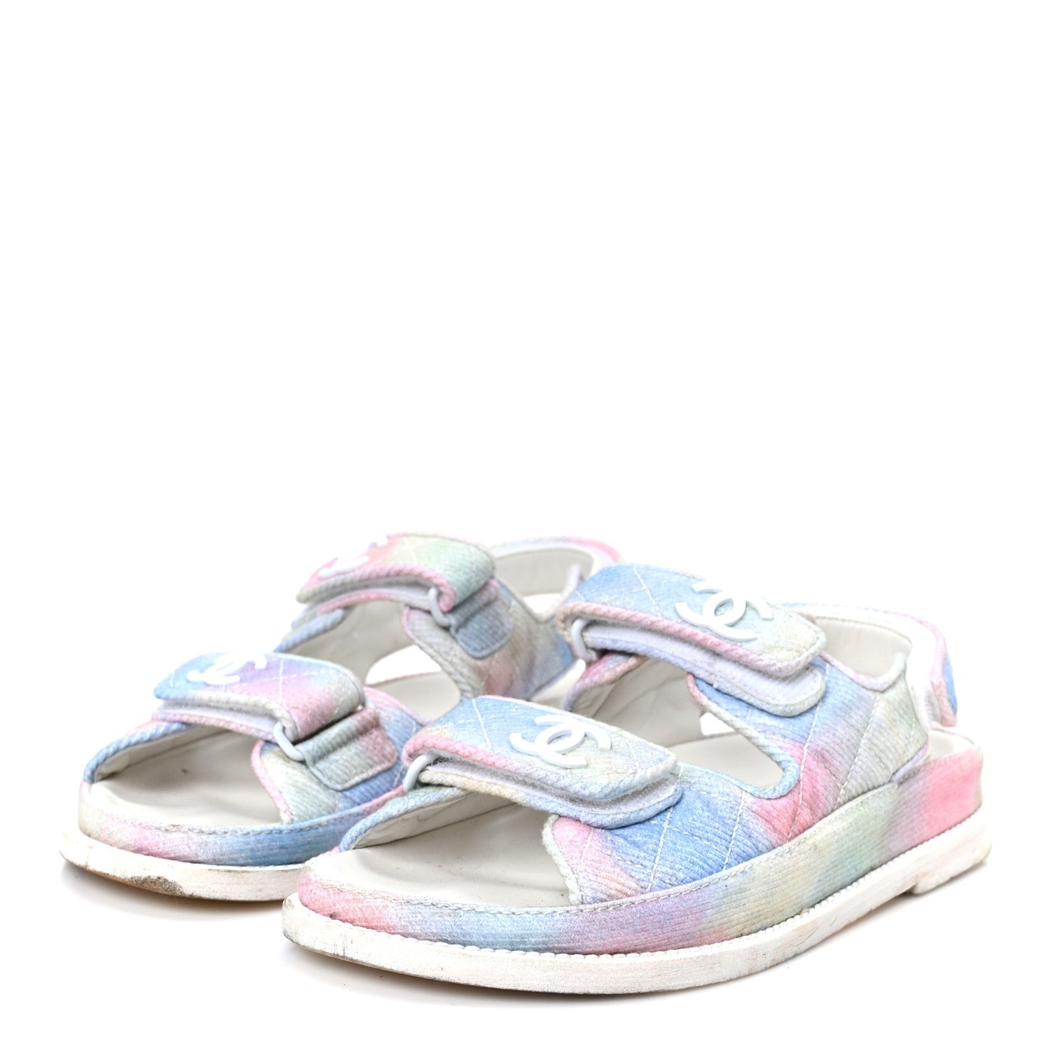 PRINTED FABRIC QUILTED DAD SANDALS GREEN PINK BLUE