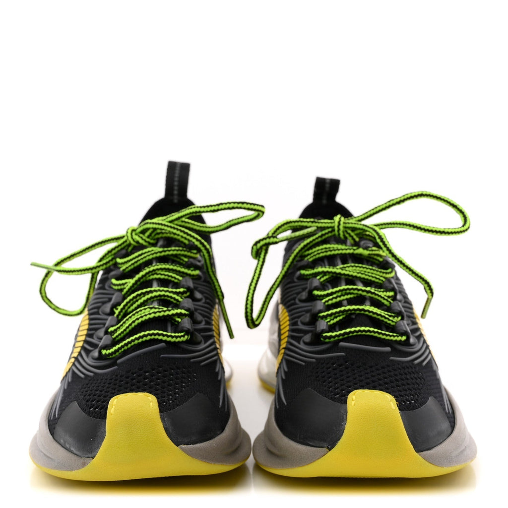 TECHNICAL KNIT FABRIC WAVES WOMENS GUCCI RUN SNEAKERS BLACK SILVER GIALLO NEON YELLOW