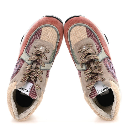 CHANEL FABRIC SUEDE CALFSKIN CC SNEAKERS PINK BEIGE WHITE & MULTICOLOR RAINBOW
