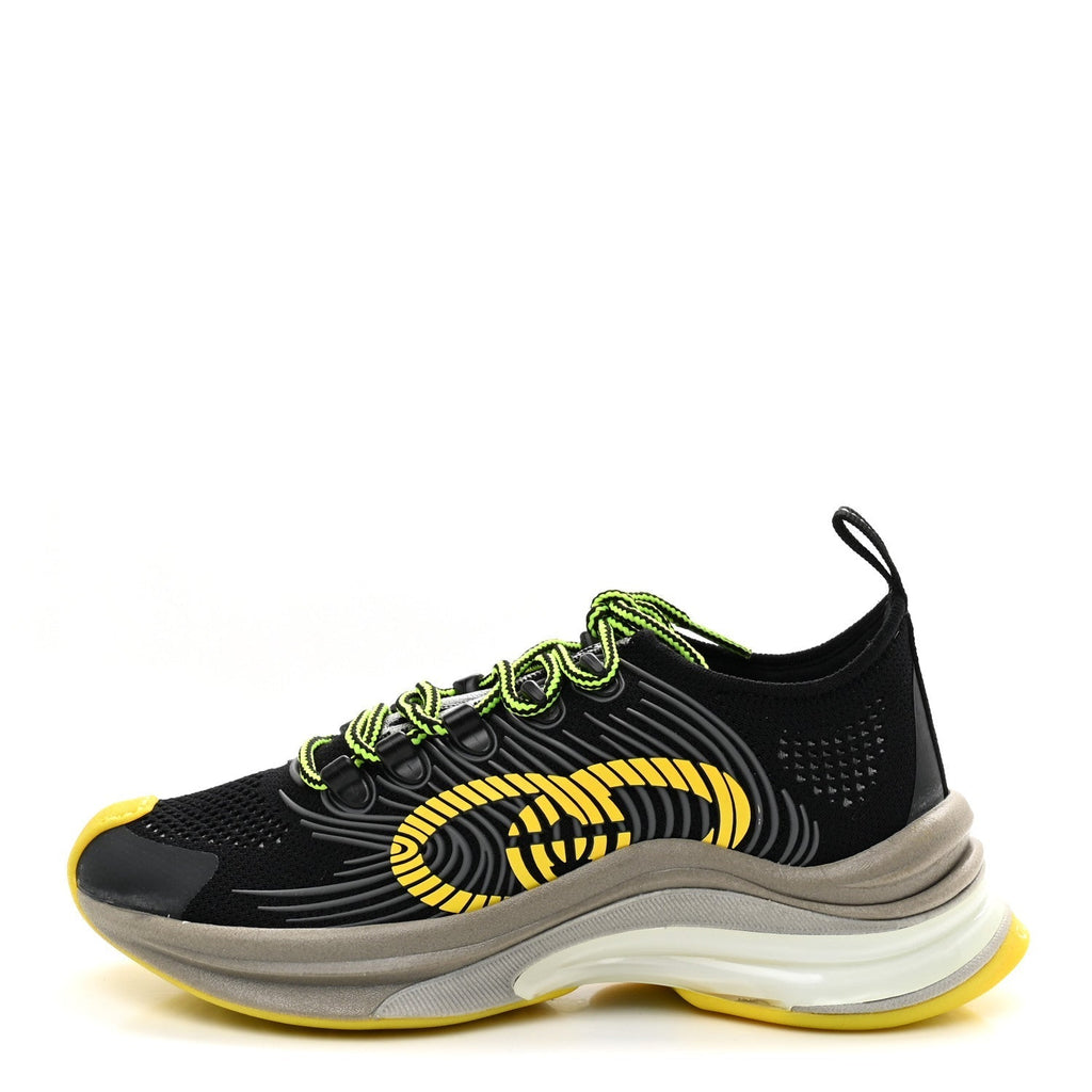 TECHNICAL KNIT FABRIC WAVES WOMENS GUCCI RUN SNEAKERS BLACK SILVER GIALLO NEON YELLOW
