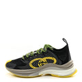 TECHNICAL KNIT FABRIC WAVES WOMENS GUCCI RUN SNEAKERS BLACK SILVER GIALLO NEON YELLOW