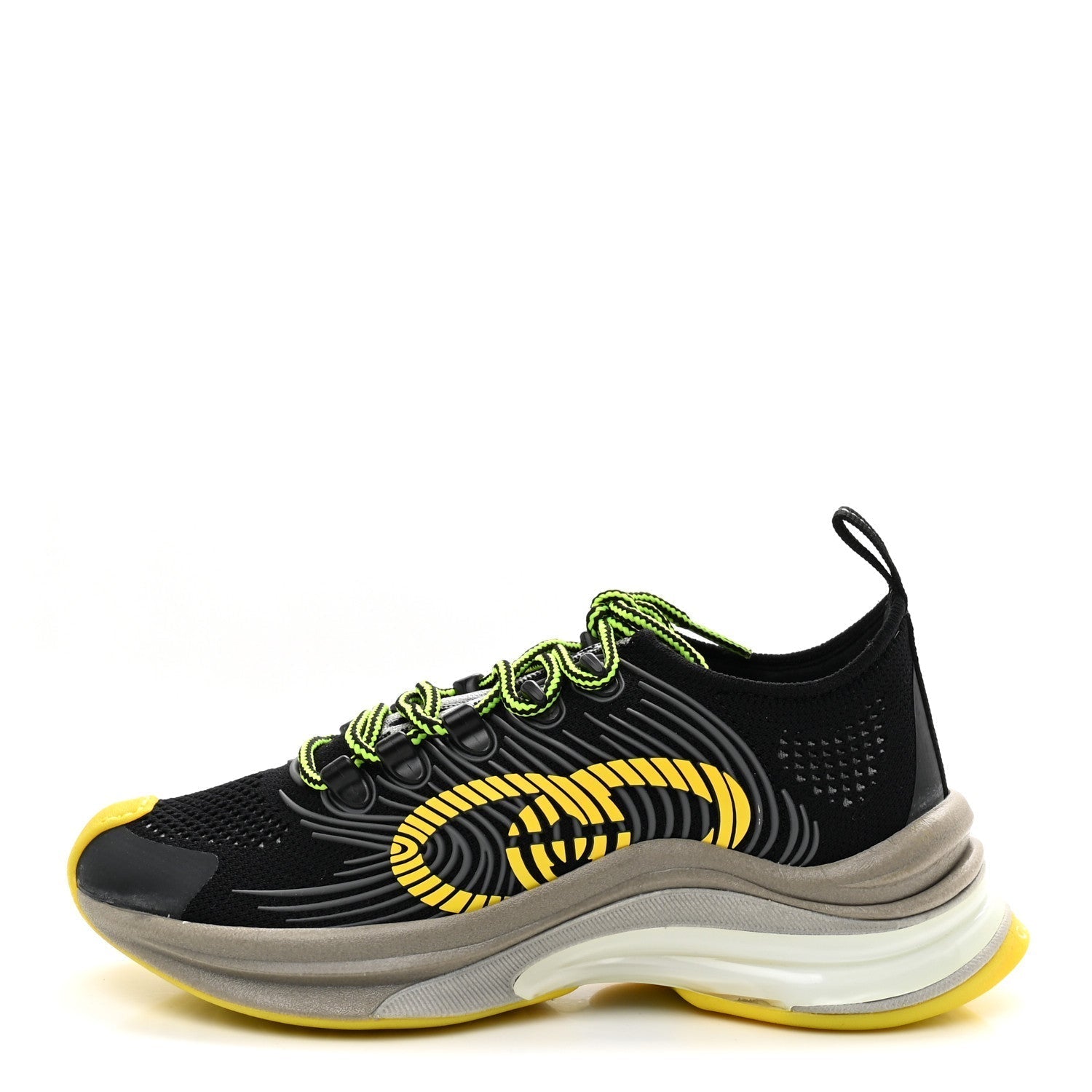TECHNICAL KNIT FABRIC WAVES WOMENS GUCCI RUN SNEAKERS BLACK SILVER GIALLO NEON YELLOW