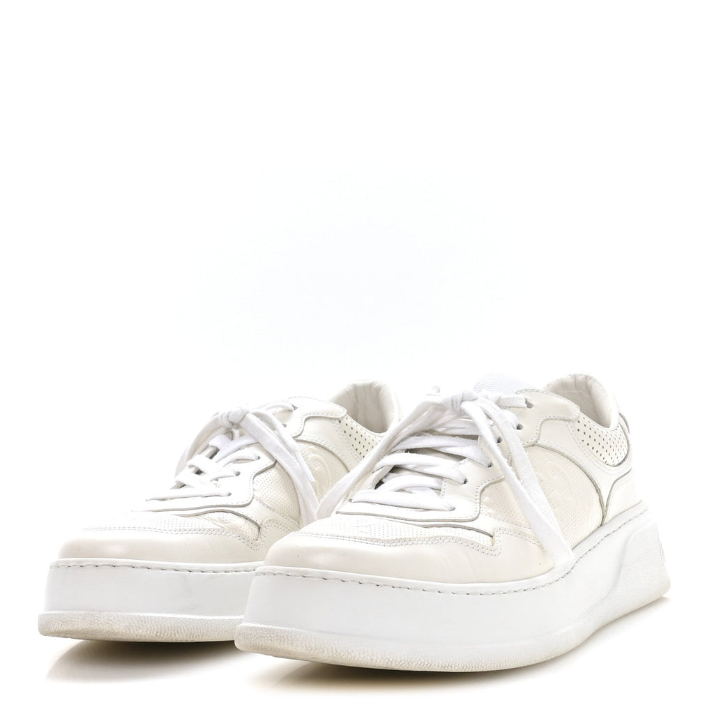 CALFSKIN GG TENNIS EMBOSSED PERFORATED MENS INTERLOCKING G 55MM SNEAKERS GREAT WHITE