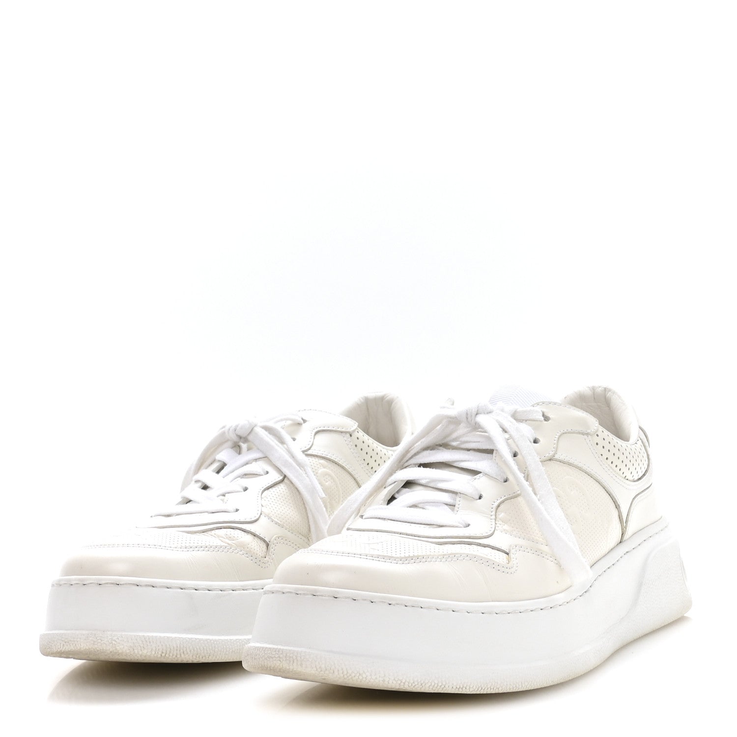 CALFSKIN GG TENNIS EMBOSSED PERFORATED MENS INTERLOCKING G 55MM SNEAKERS GREAT WHITE