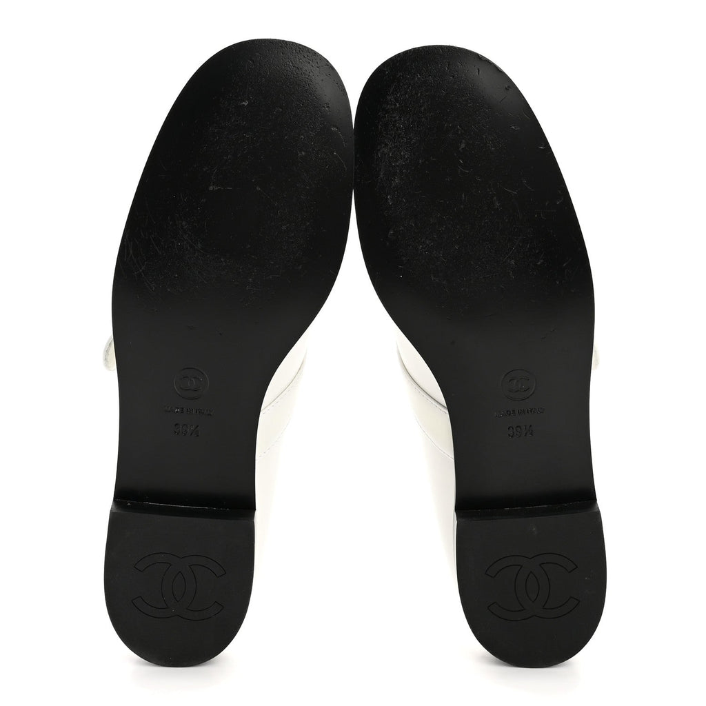 CALFSKIN PATENT MARY JANES FLATS WHITE BLACK