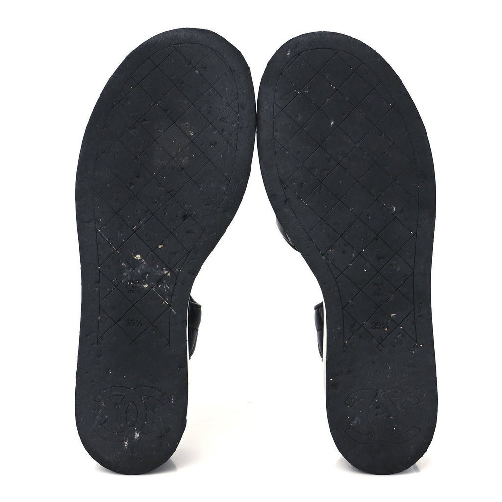 LAMBSKIN QUILTED CC PLATFORM SANDALS BLACK
