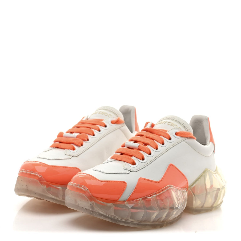 X JK JEONG CALFSKIN PATENT WOMENS DIAMOND LOW TOP SNEAKER WHITE ORANGE