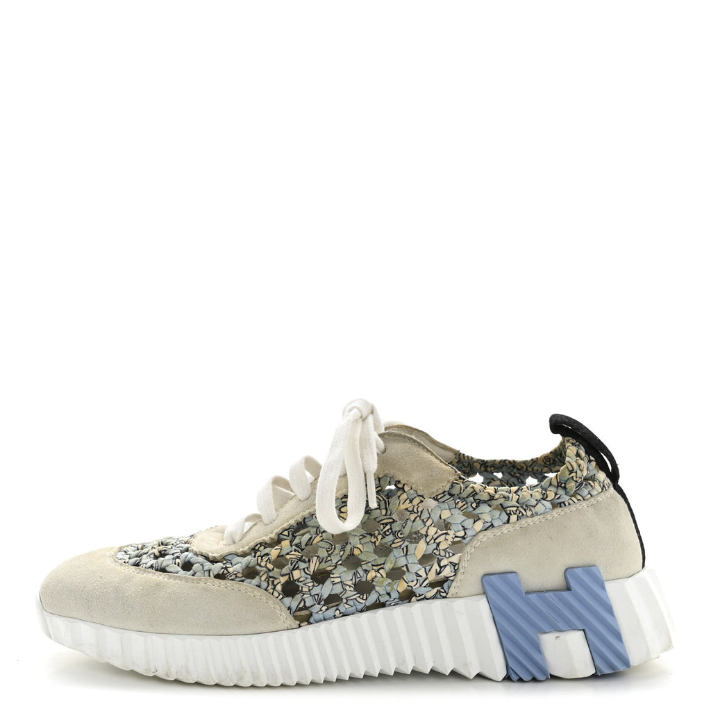 BRAIDED SILK SUEDE SNEAKERS BLEU CLAIR WHITE