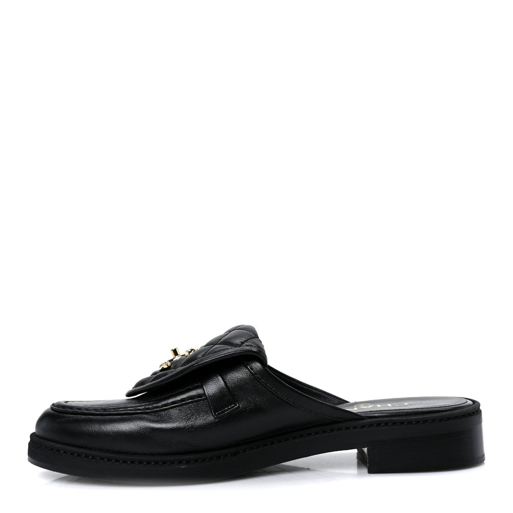 LAMBSKIN QUILTED CC TURNLOCK MULES BLACK