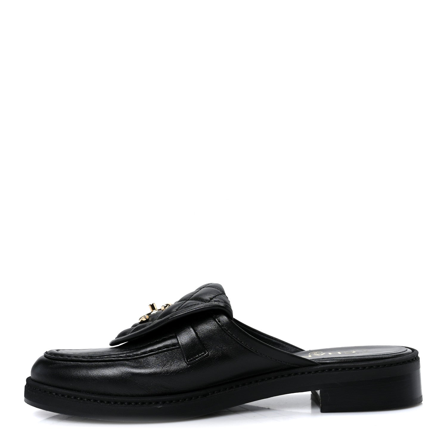 LAMBSKIN QUILTED CC TURNLOCK MULES BLACK