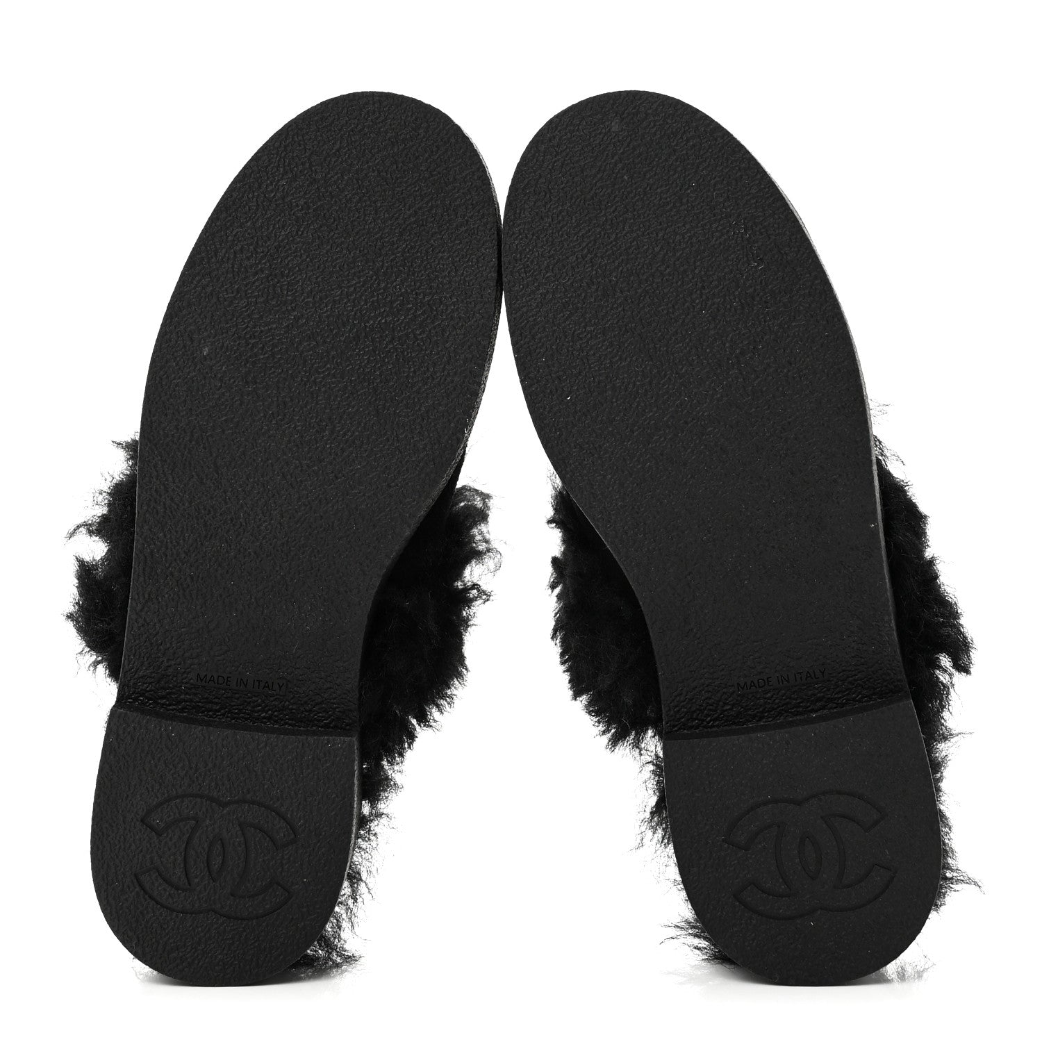 SUEDE SHEARLING CC CAP TOE MULES BLACK