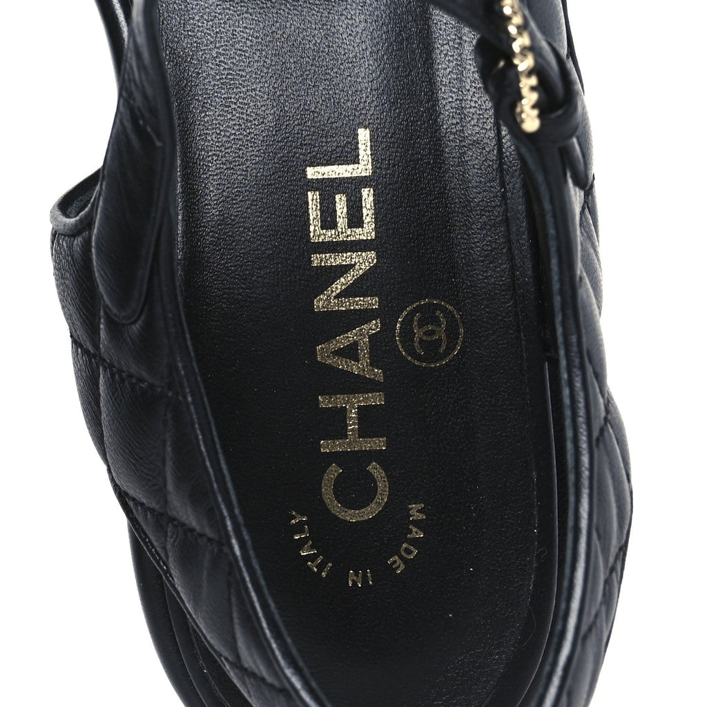 LAMBSKIN QUILTED CC PLATFORM SANDALS BLACK