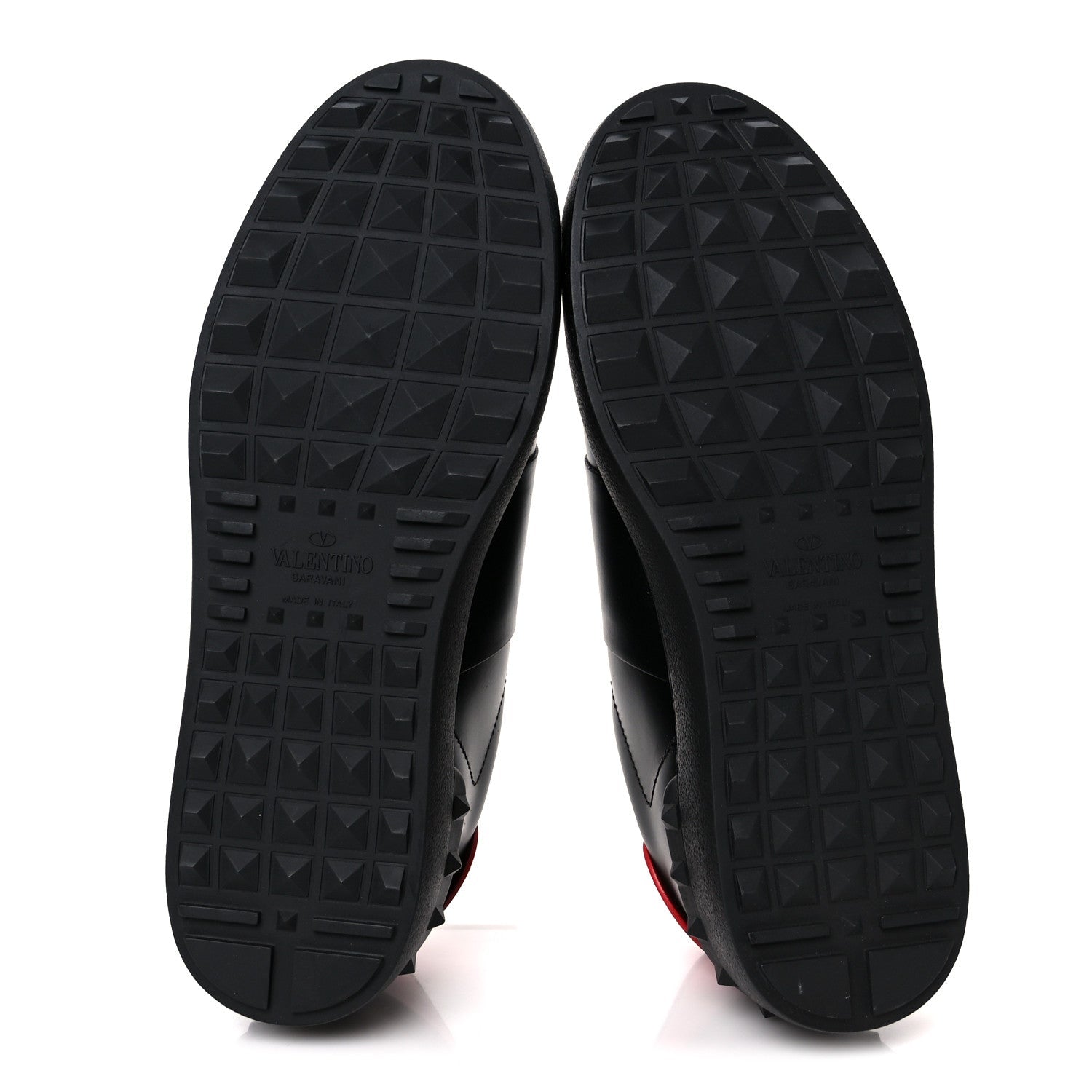 CALFSKIN MENS ROCKSTUD VLTN OPEN SNEAKERS BLACK RED