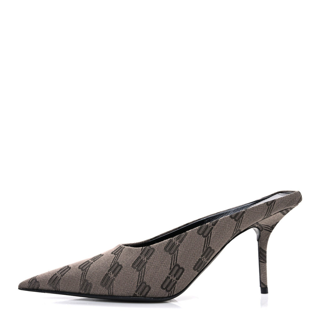 BB MONOGRAM SQUARE KNIFE 80MM MULE PUMPS DARK MINK GREY DARK BROWN