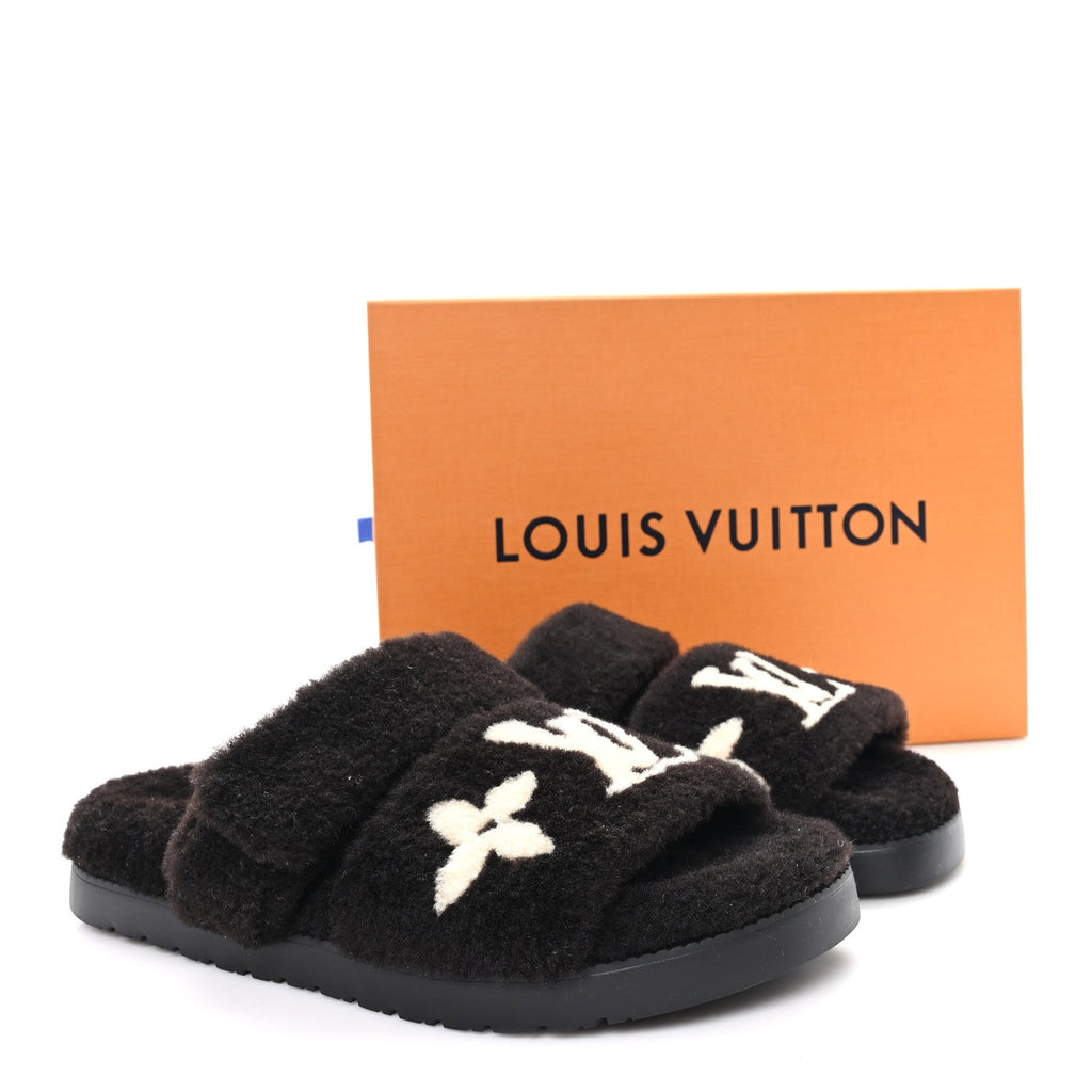 SHEARLING MONOGRAM GIANT LV SUNSET FLAT COMFORT MULE BROWN