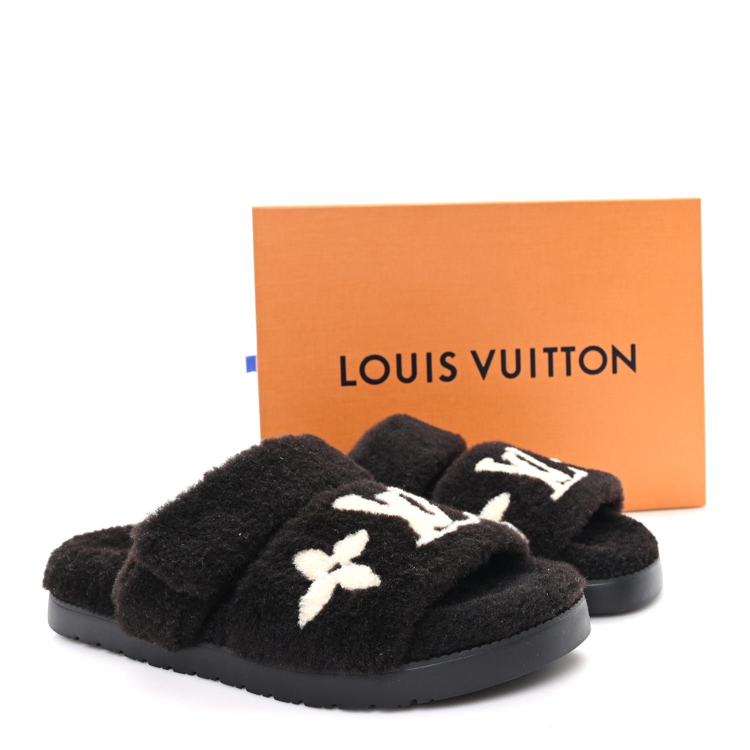 SHEARLING MONOGRAM GIANT LV SUNSET FLAT COMFORT MULE BROWN