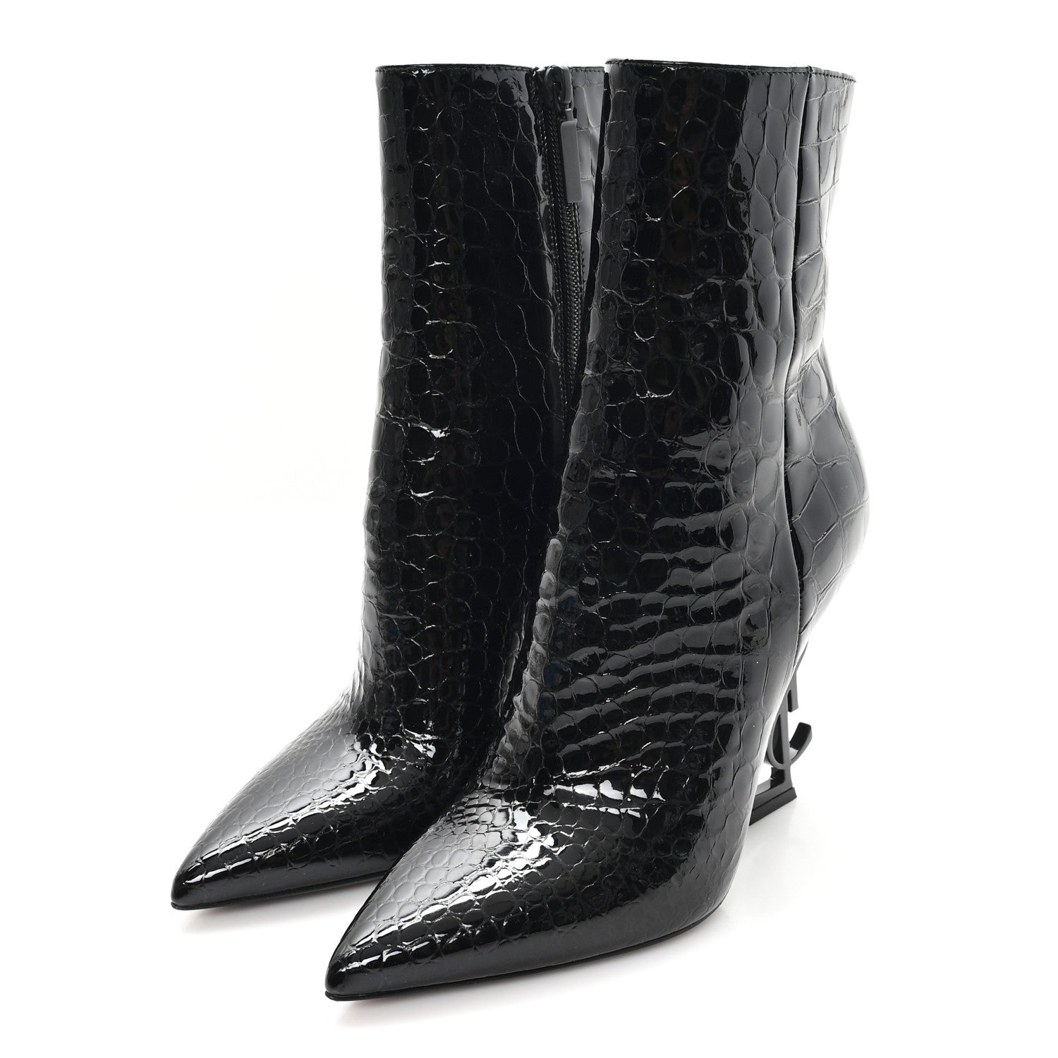 ALLIGATOR EMBOSSED PATENT CALFSKIN OPYUM 110 ANKLE BOOTS BLACK