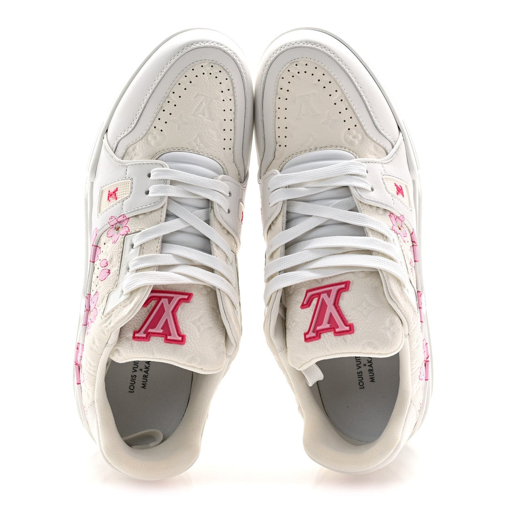 LV X TM EMBOSSED MONOGRAM CHERRY BLOSSOM LV TRAINER SNEAKERS WHITE