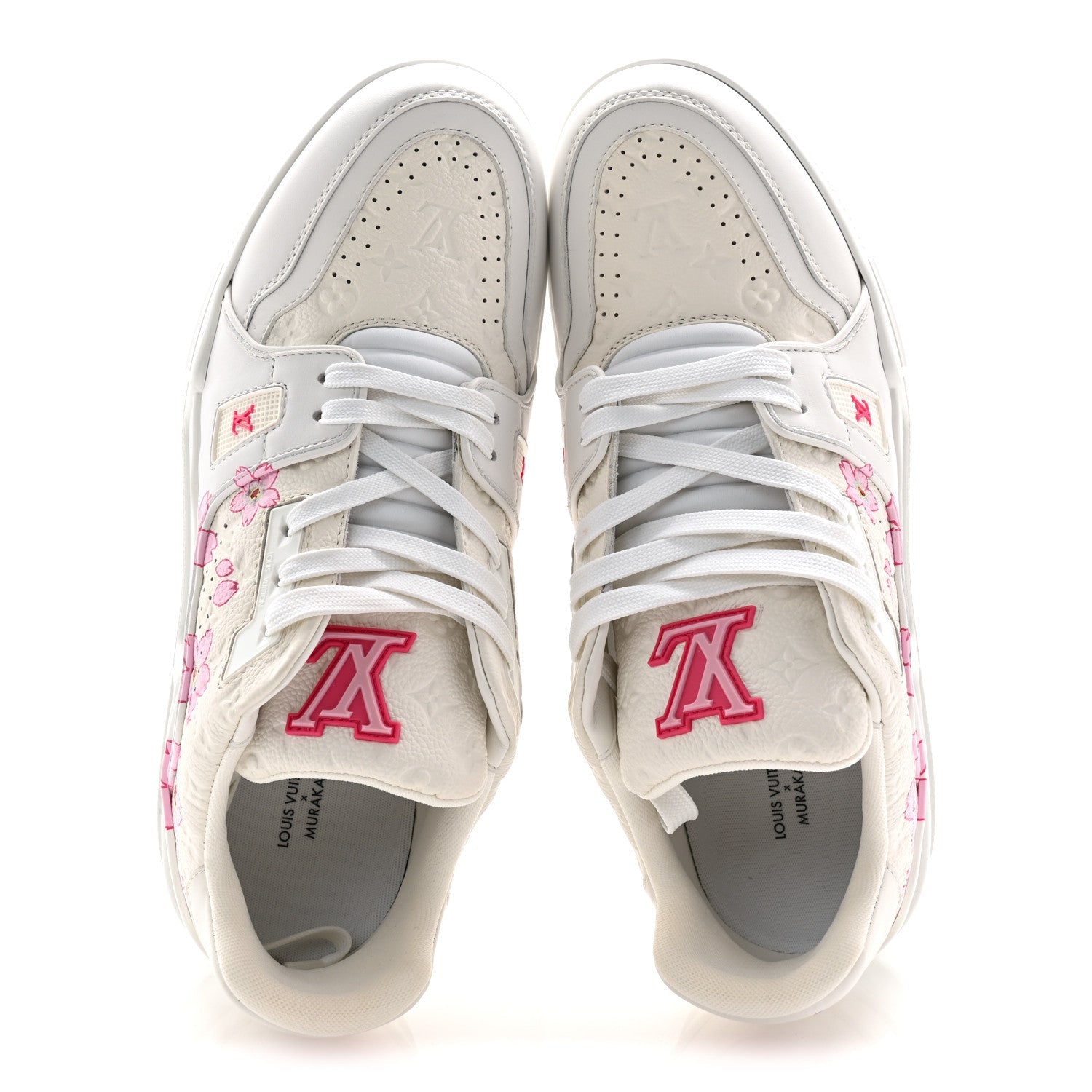 LV X TM EMBOSSED MONOGRAM CHERRY BLOSSOM LV TRAINER SNEAKERS WHITE