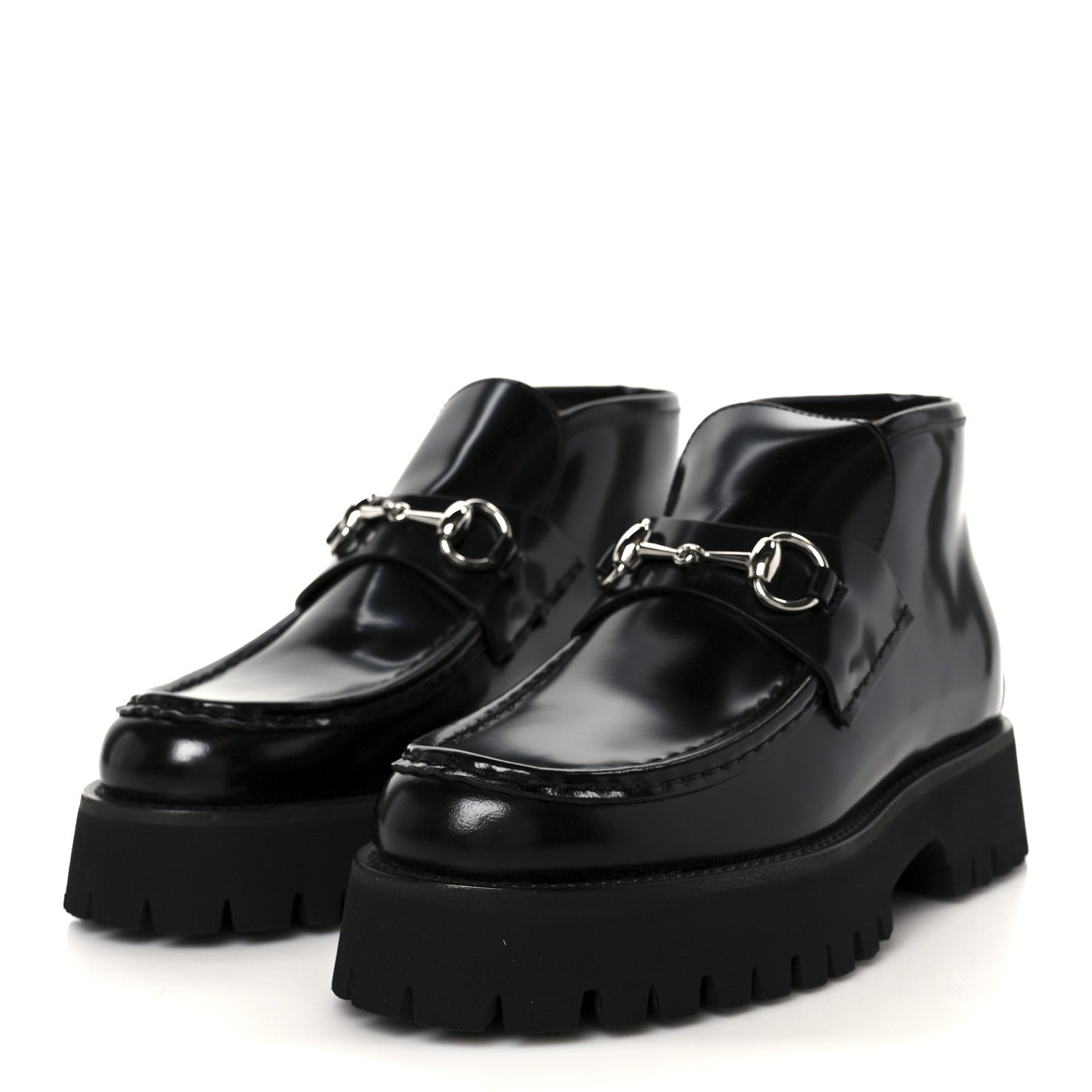 CORDOVAN LUX WOMENS HORSEBIT PLATFORM ANKLE BOOTS BLACK