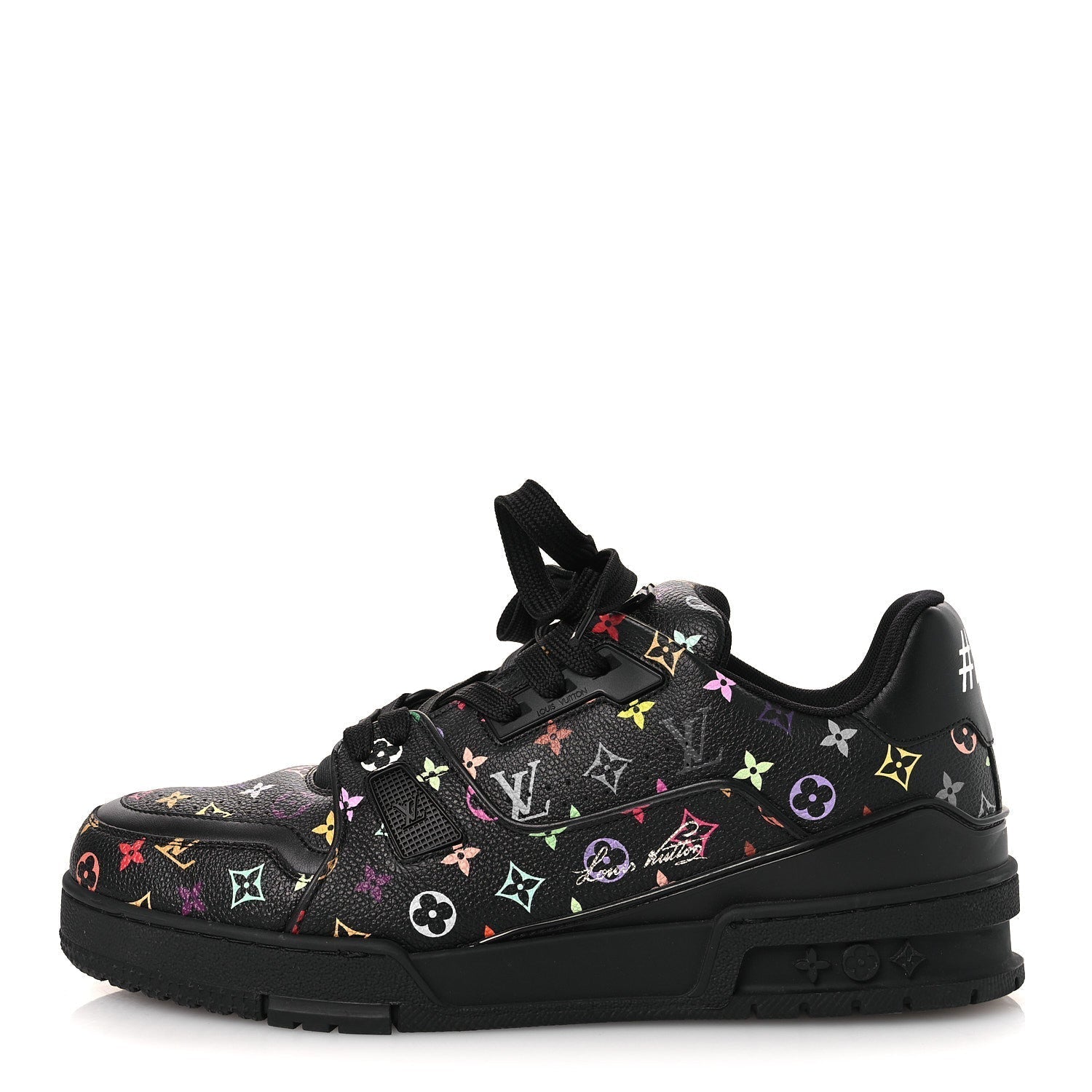 LV X TM CALFSKIN MONOGRAM MULTICOLOR WOMENS LV TRAINER SNEAKERS BLACK