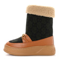COVERED WOOL MONOGRAM TEXTURED DOLLAR CALFSKIN SHEARLING HORSEBIT SNOW BOOTS UNDERWOOD BLUE HAZEL BROWN
