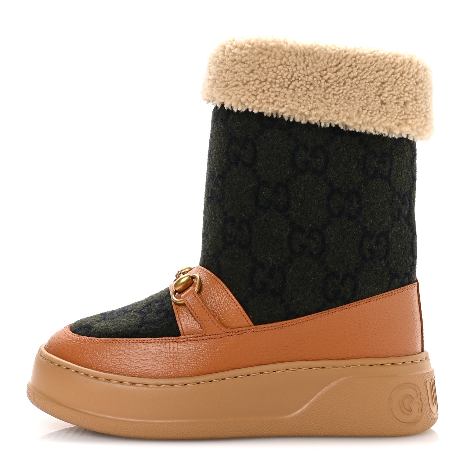 COVERED WOOL MONOGRAM TEXTURED DOLLAR CALFSKIN SHEARLING HORSEBIT SNOW BOOTS UNDERWOOD BLUE HAZEL BROWN