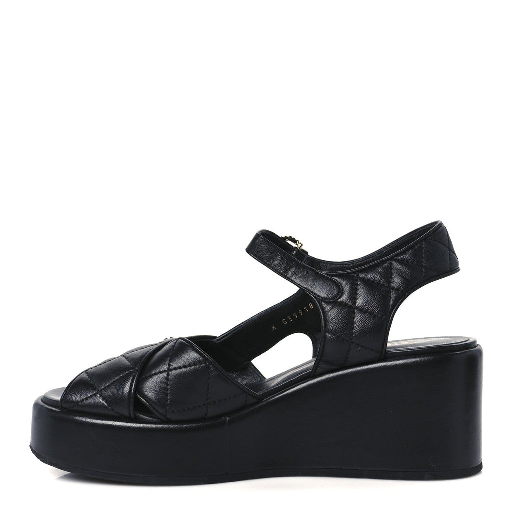 LAMBSKIN QUILTED CC PLATFORM SANDALS BLACK
