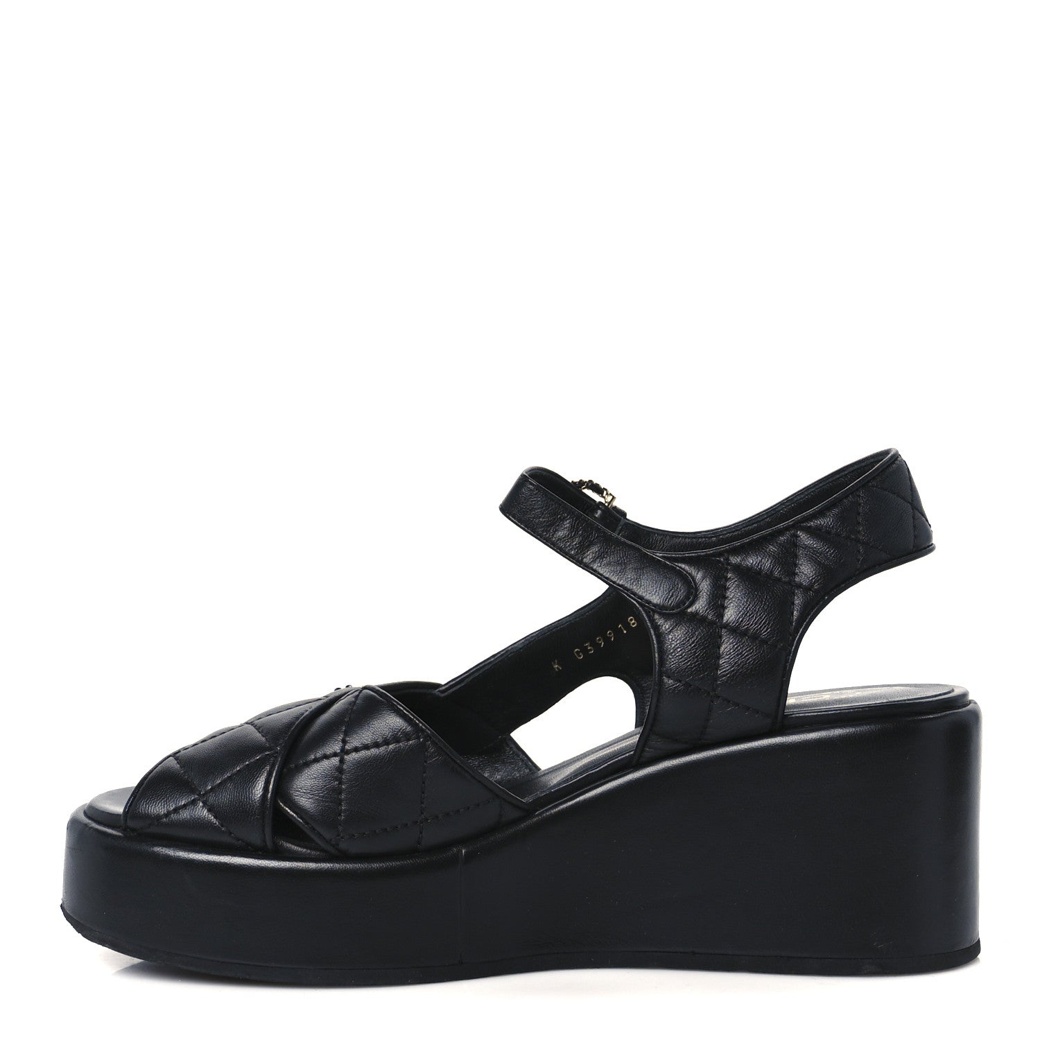 LAMBSKIN QUILTED CC PLATFORM SANDALS BLACK