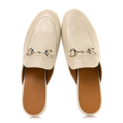 GLAMOUR CALFSKIN GUCCISSIMA WOMENS PRINCETOWN SLIPPERS MYSTIC WHITE